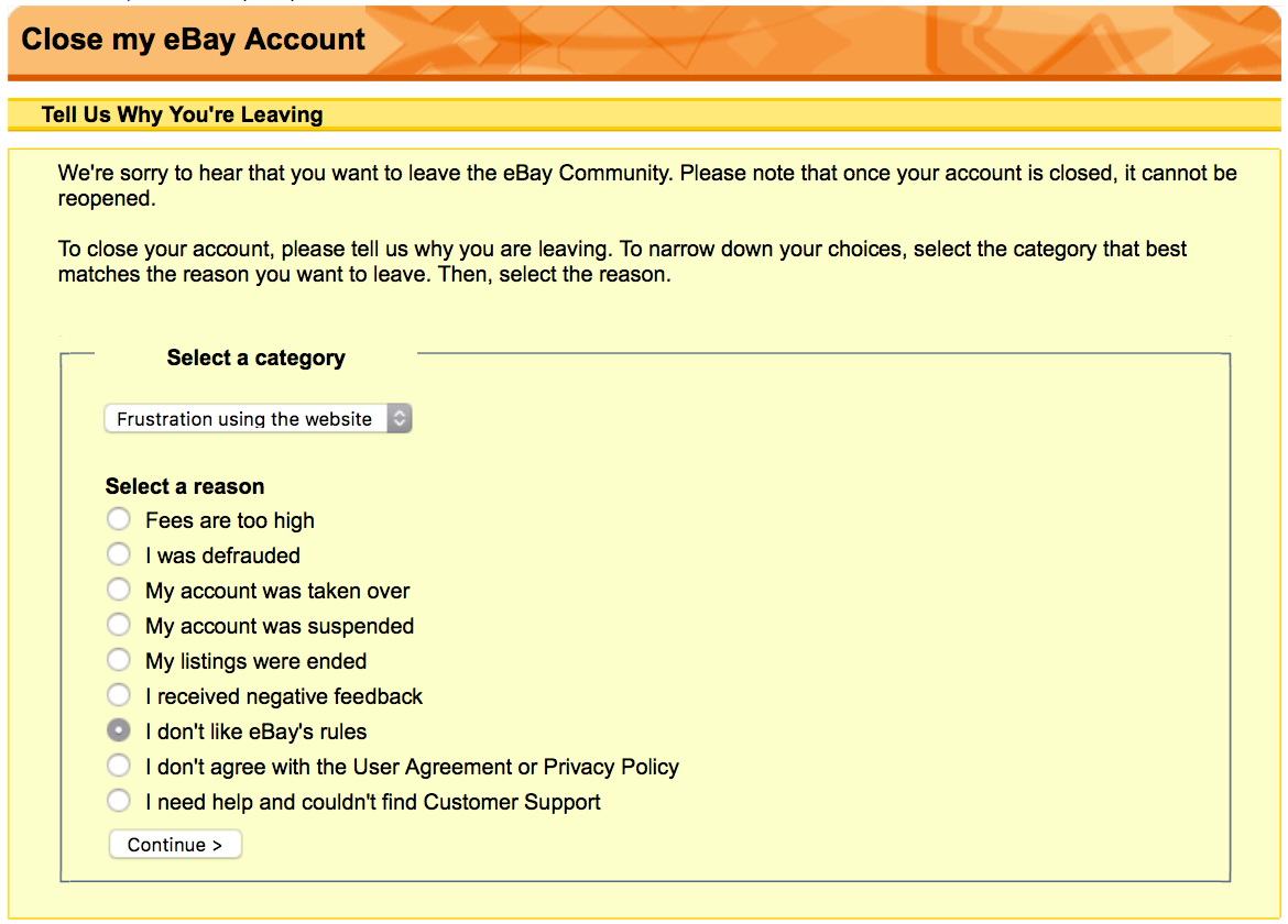 Delete ebay Account