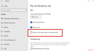 how to turn on palm rejection windows 10