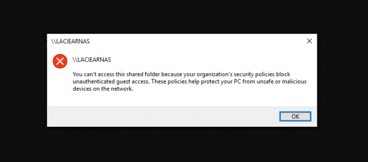 Can’t Access This Shared Folder Because Of Organization’s Security Policies