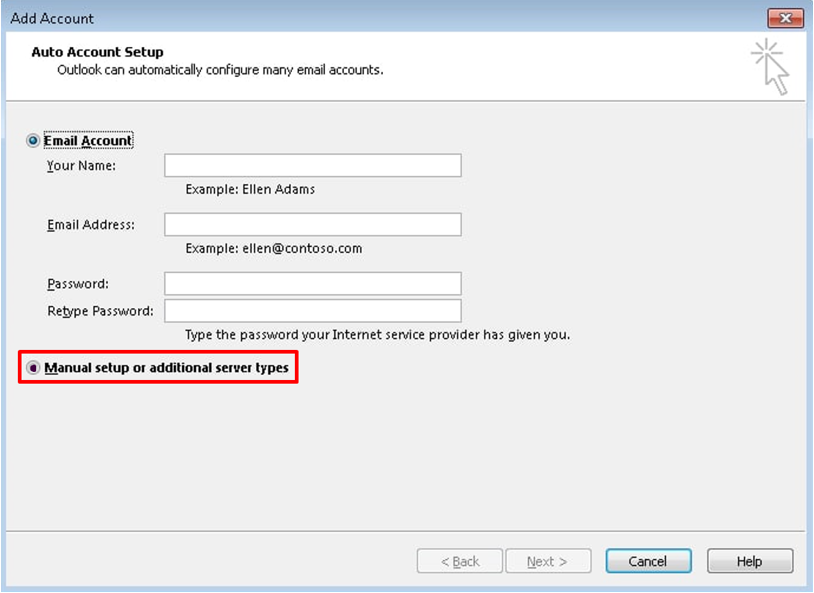 Add Account Outlook Manual Setup