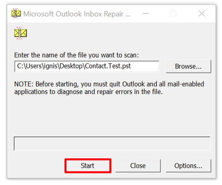 Outlook Inbox repair tool Start