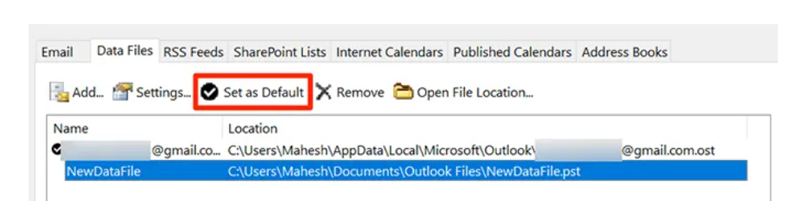 Outlook set defaults