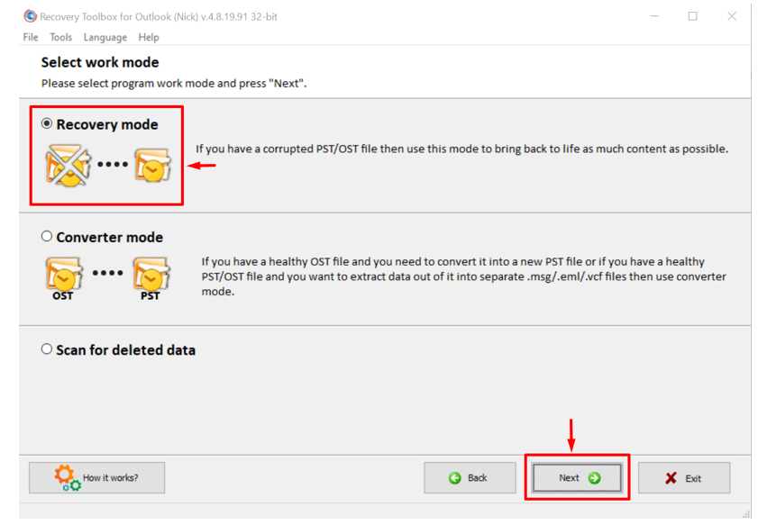 Recovery ToolBox For Outlook Recovery Mode