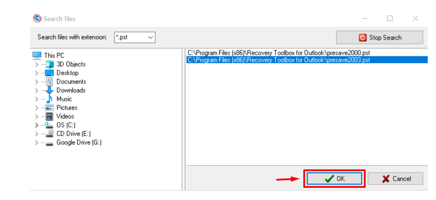 Recovery ToolBox For Outlook Select Corrupt PST