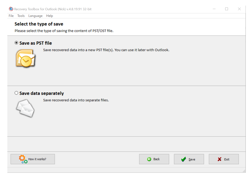 Recovery ToolBox For Outlook save Recoverd Data format